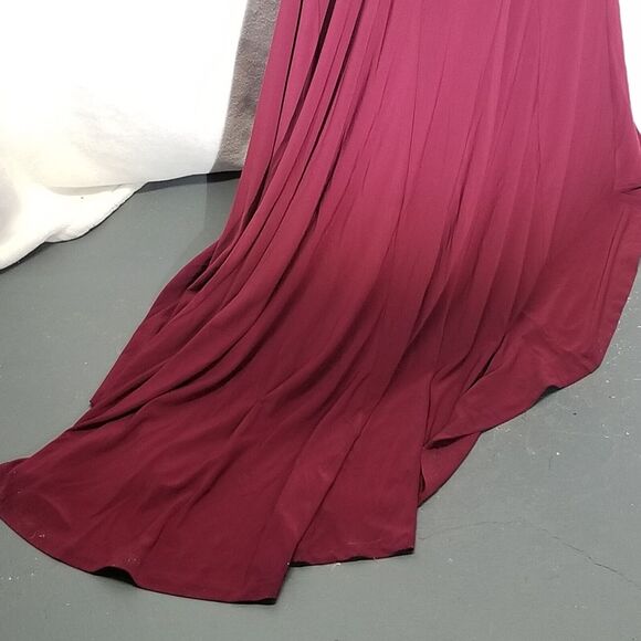 Dear Moon 3 Dress Gown Burgundy Deep V Neck High Slit Stretch Padded Cup Prom - Picture 7 of 9